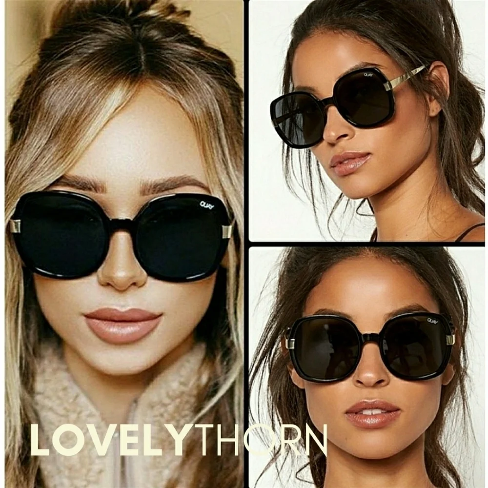 QUAY // ltd ed chrissy teigen retro-glam oversized round black smoke gold sunnie